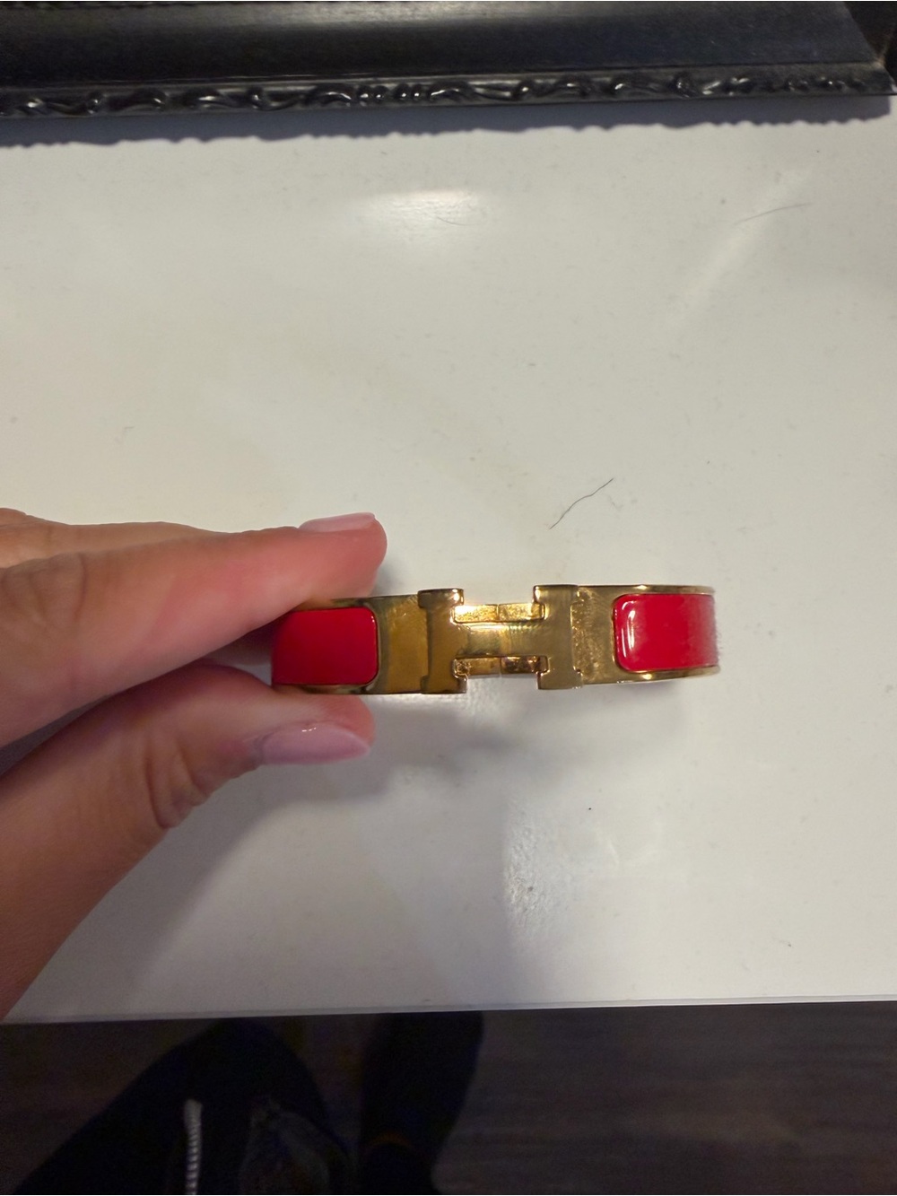Hermès-Inspired Red Enamel Cuff Bracelet